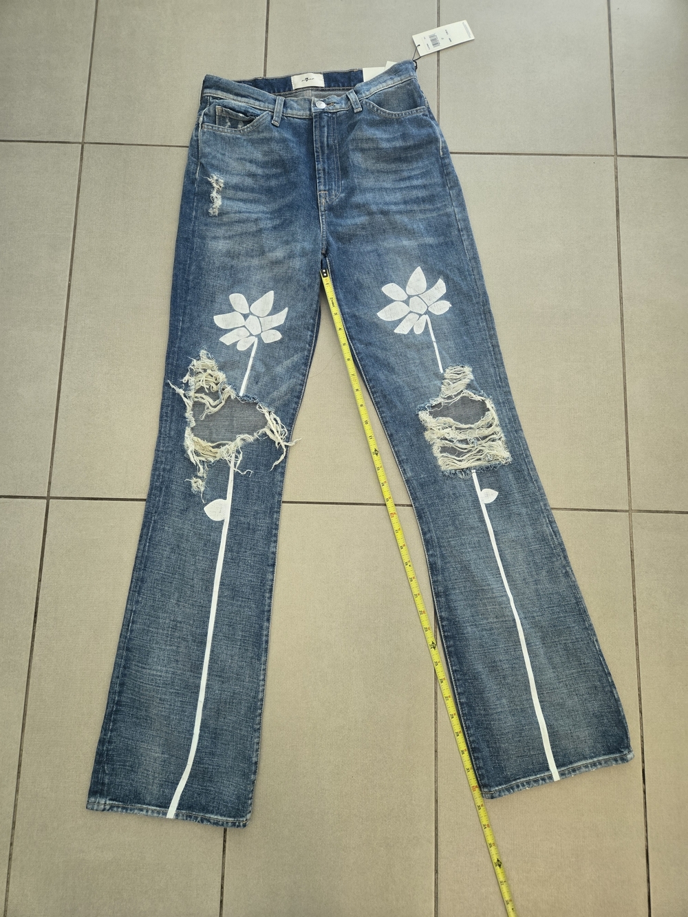 7 For All Mankind Easy Boot Jeans Womens 27 Blue Bootcut Floral Distressed - Picture 12 of 13
